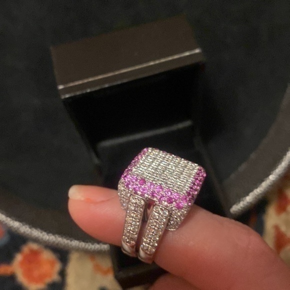 Magnificent 18kt white-Gold -Italian Gold With Diamonds and Pink Sapphire NEW - Picture 7 of 14